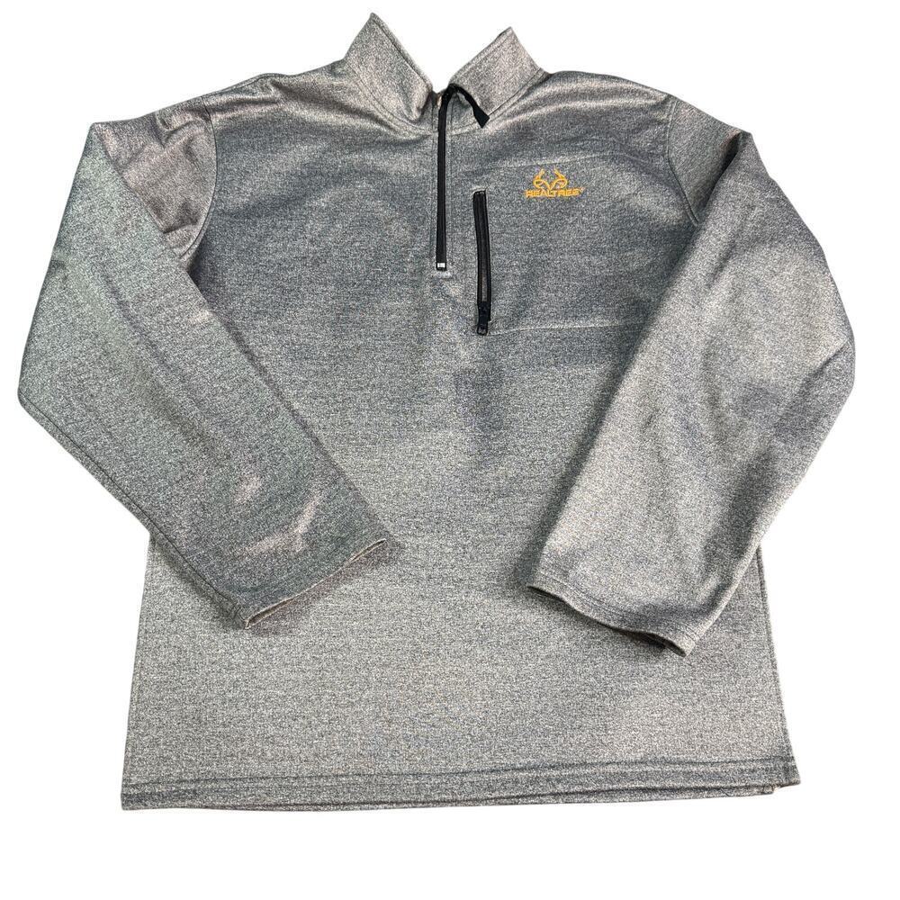 Realtree Mens XL Pullover Gray w/Camo Trim Quarter Zip Outdoor Hunting Gear